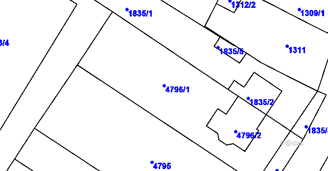 Parcela st. 4796/1 v KÚ Tuřany, Katastrální mapa