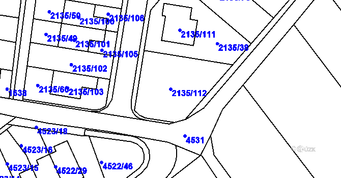 Parcela st. 2135/112 v KÚ Tuřany, Katastrální mapa