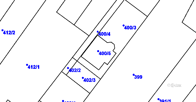 Parcela st. 400/5 v KÚ Tuřany, Katastrální mapa