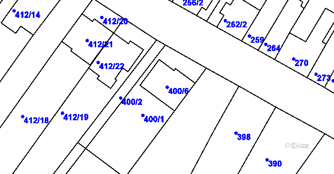 Parcela st. 400/6 v KÚ Tuřany, Katastrální mapa