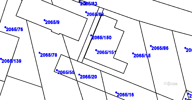 Parcela st. 2065/151 v KÚ Tuřany, Katastrální mapa