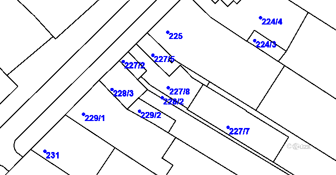 Parcela st. 227/8 v KÚ Tuřany, Katastrální mapa