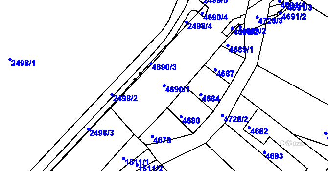 Parcela st. 4690/1 v KÚ Tuřany, Katastrální mapa