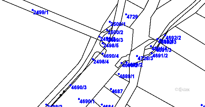 Parcela st. 4690/4 v KÚ Tuřany, Katastrální mapa