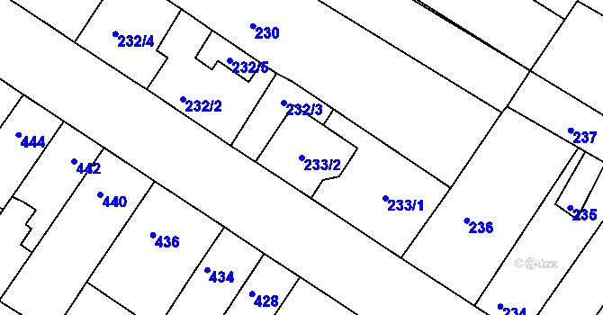 Parcela st. 233/2 v KÚ Tuřany, Katastrální mapa