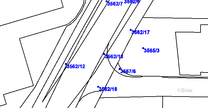 Parcela st. 3562/18 v KÚ Tuřany, Katastrální mapa