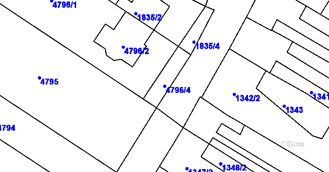 Parcela st. 4796/4 v KÚ Tuřany, Katastrální mapa