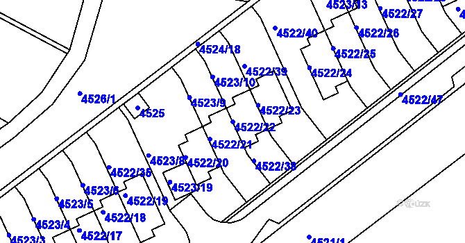 Parcela st. 4522/22 v KÚ Tuřany, Katastrální mapa