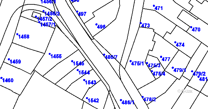 Parcela st. 486/7 v KÚ Tuřany, Katastrální mapa