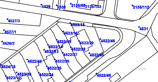 Parcela st. 4522/29 v KÚ Tuřany, Katastrální mapa