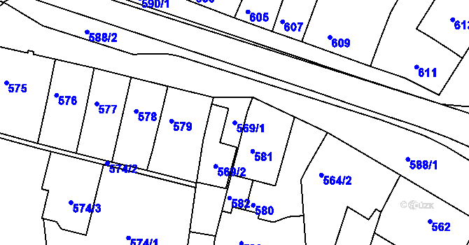 Parcela st. 569/1 v KÚ Tuřany, Katastrální mapa