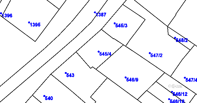 Parcela st. 545/4 v KÚ Tuřany, Katastrální mapa