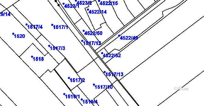 Parcela st. 4522/52 v KÚ Tuřany, Katastrální mapa
