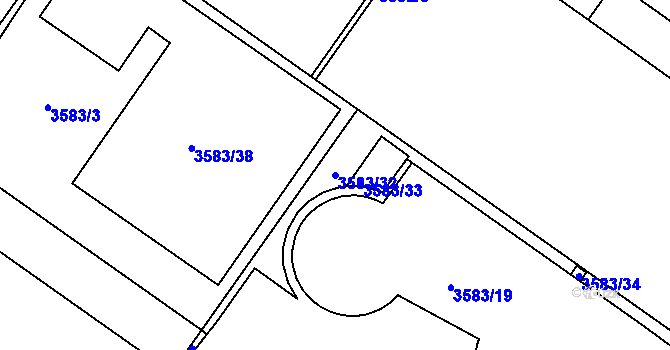 Parcela st. 3583/32 v KÚ Tuřany, Katastrální mapa