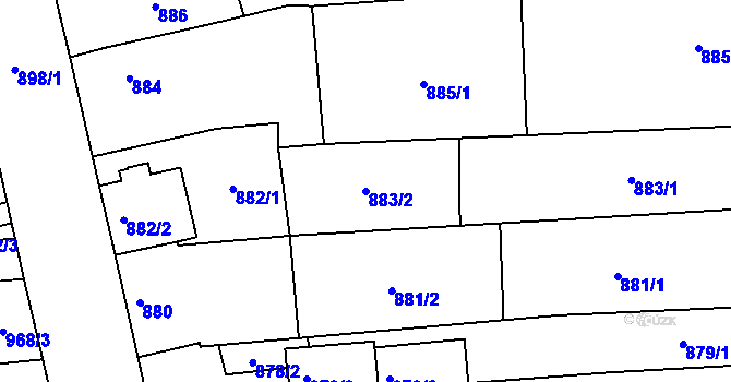 Parcela st. 883/2 v KÚ Tuřany, Katastrální mapa