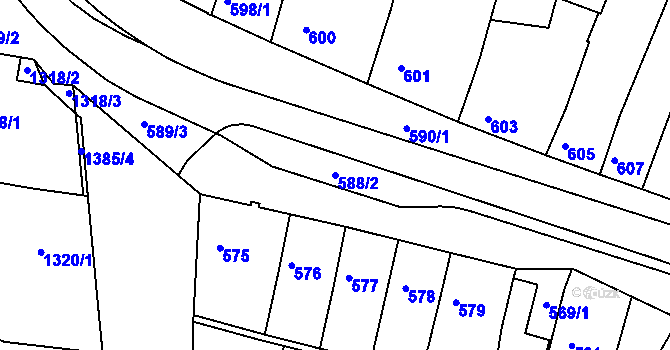 Parcela st. 588/2 v KÚ Tuřany, Katastrální mapa