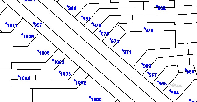 Parcela st. 996/3 v KÚ Tuřany, Katastrální mapa