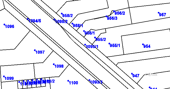 Parcela st. 1095/1 v KÚ Tuřany, Katastrální mapa