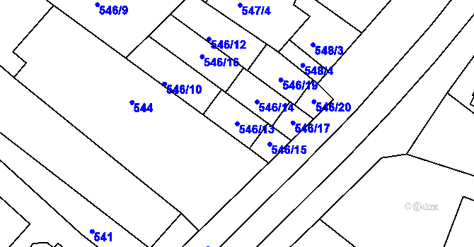 Parcela st. 546/13 v KÚ Tuřany, Katastrální mapa