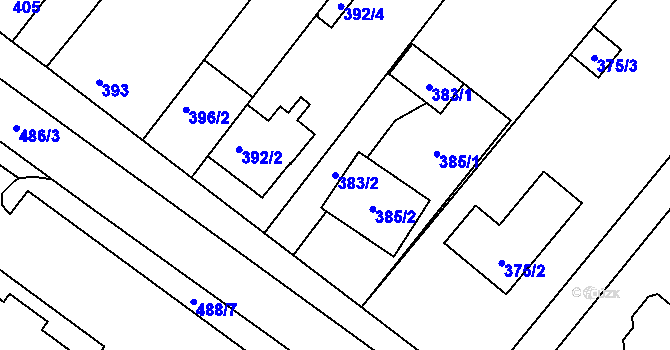Parcela st. 383/2 v KÚ Tuřany, Katastrální mapa