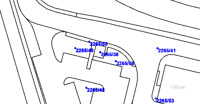 Parcela st. 2265/38 v KÚ Tuřany, Katastrální mapa