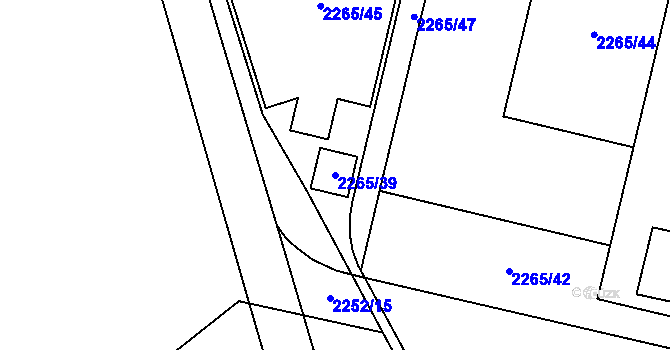 Parcela st. 2265/39 v KÚ Tuřany, Katastrální mapa
