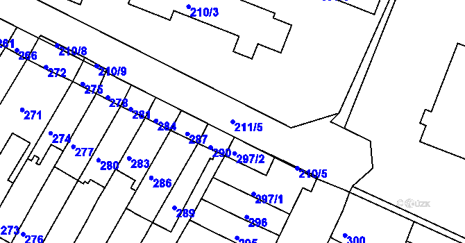 Parcela st. 211/5 v KÚ Tuřany, Katastrální mapa