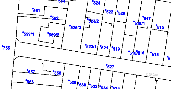 Parcela st. 523/1 v KÚ Brněnské Ivanovice, Katastrální mapa