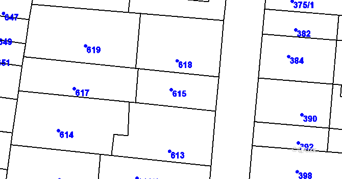 Parcela st. 615 v KÚ Brněnské Ivanovice, Katastrální mapa