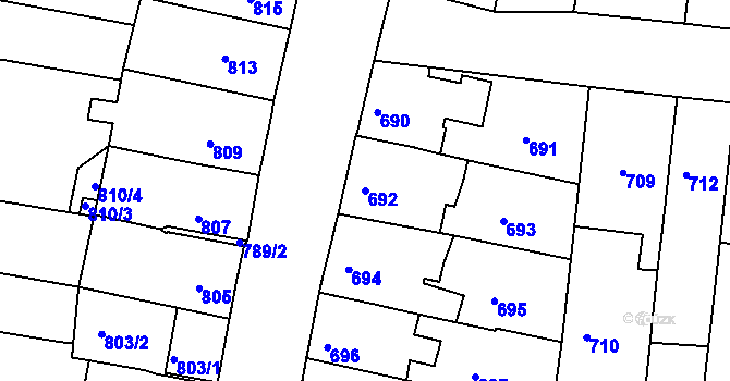 Parcela st. 692 v KÚ Brněnské Ivanovice, Katastrální mapa