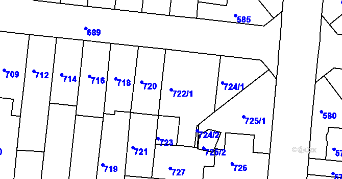 Parcela st. 722/1 v KÚ Brněnské Ivanovice, Katastrální mapa