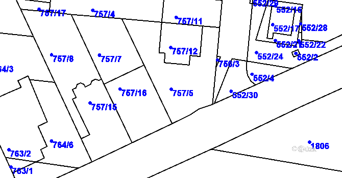 Parcela st. 757/5 v KÚ Brněnské Ivanovice, Katastrální mapa