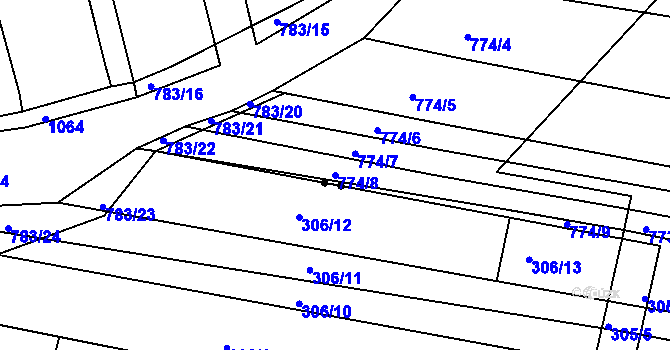 Parcela st. 774/8 v KÚ Brněnské Ivanovice, Katastrální mapa