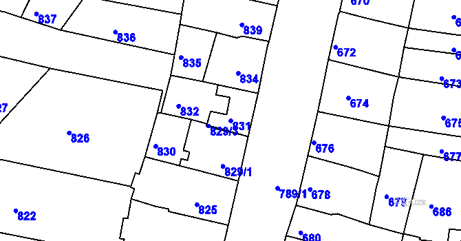 Parcela st. 831 v KÚ Brněnské Ivanovice, Katastrální mapa