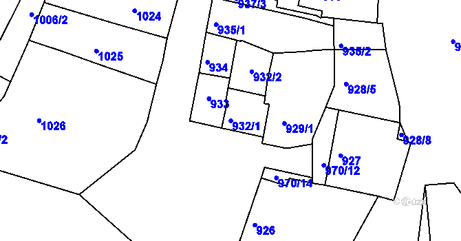 Parcela st. 932/1 v KÚ Brněnské Ivanovice, Katastrální mapa