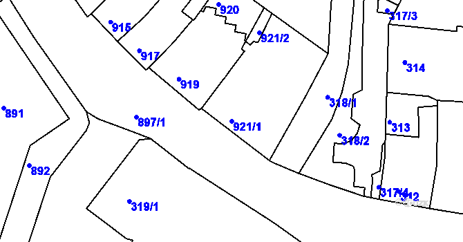 Parcela st. 921/1 v KÚ Brněnské Ivanovice, Katastrální mapa