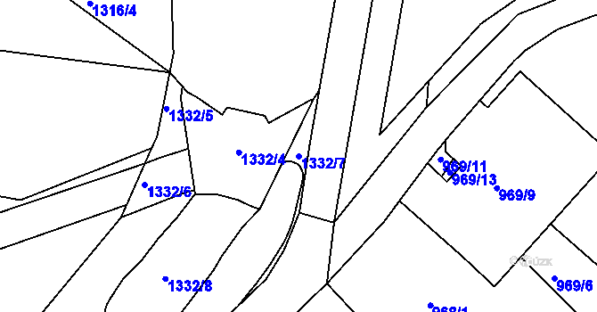 Parcela st. 1332/7 v KÚ Brněnské Ivanovice, Katastrální mapa