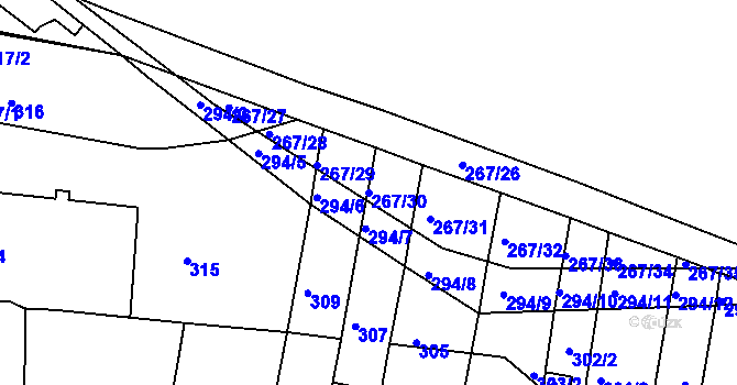Parcela st. 267/30 v KÚ Brněnské Ivanovice, Katastrální mapa