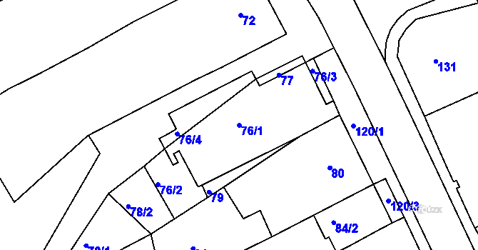 Parcela st. 76/1 v KÚ Holásky, Katastrální mapa