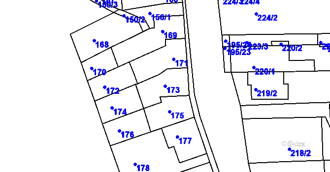 Parcela st. 173 v KÚ Holásky, Katastrální mapa