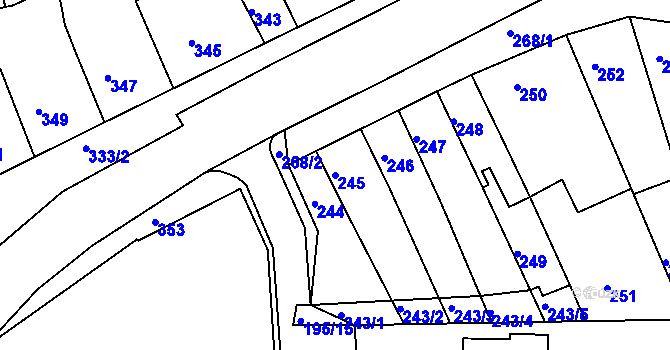 Parcela st. 245 v KÚ Holásky, Katastrální mapa