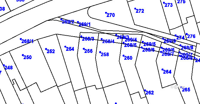 Parcela st. 258 v KÚ Holásky, Katastrální mapa