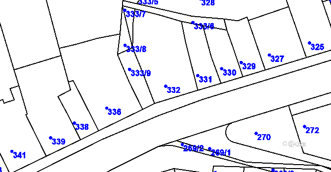Parcela st. 332 v KÚ Holásky, Katastrální mapa