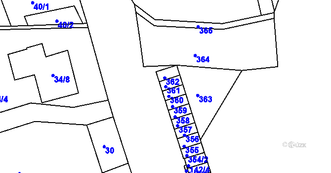 Parcela st. 361 v KÚ Holásky, Katastrální mapa