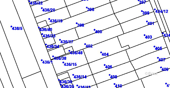 Parcela st. 402 v KÚ Holásky, Katastrální mapa
