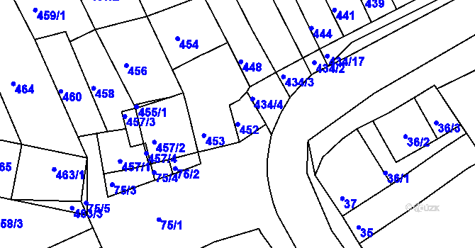 Parcela st. 452 v KÚ Holásky, Katastrální mapa