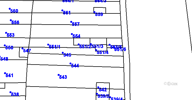 Parcela st. 551/4 v KÚ Holásky, Katastrální mapa