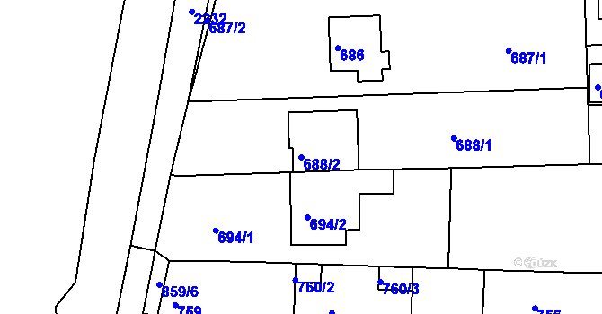 Parcela st. 688/2 v KÚ Holásky, Katastrální mapa