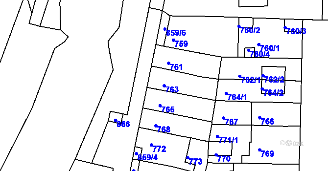 Parcela st. 763 v KÚ Holásky, Katastrální mapa