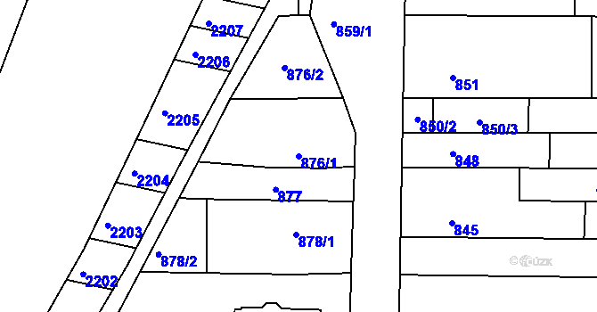 Parcela st. 876/1 v KÚ Holásky, Katastrální mapa